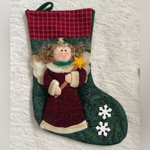 Festive Green and Red Christmas Stocking with Angel Design